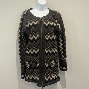 Michael Rodriguez knit chevron jacket with leather details. Size small. Vintage